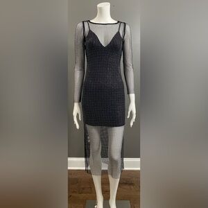 House of Harlow 1960 2pc set Black Mesh Rhinestone Maxi w/Blk mini Dress SZ XXS